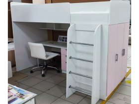 Кровать-чердак Бемби нью (белый/розовый бледный) в Дубровино - dubrovino.mebel-nsk.ru | фото