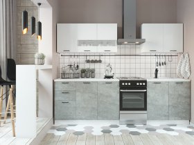 Кухонный гарнитур Дуся 2,0 м (белый глянец/цемент) в Дубровино - dubrovino.mebel-nsk.ru | фото