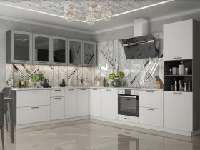 Модульная кухня Глэдис (белый снег/лайт грей софт/корпус анкор темный) в Дубровино - dubrovino.mebel-nsk.ru | фото