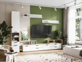 Модульная стенка Санса (дуб сонома/белый) в Дубровино - dubrovino.mebel-nsk.ru | фото