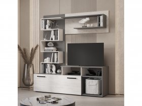 Стенка Евро (графит/дуб крафт белый) в Дубровино - dubrovino.mebel-nsk.ru | фото