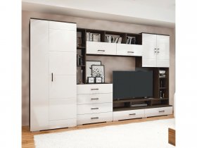 Стенка Коста МДФ (дуб венге/белый глянец) в Дубровино - dubrovino.mebel-nsk.ru | фото